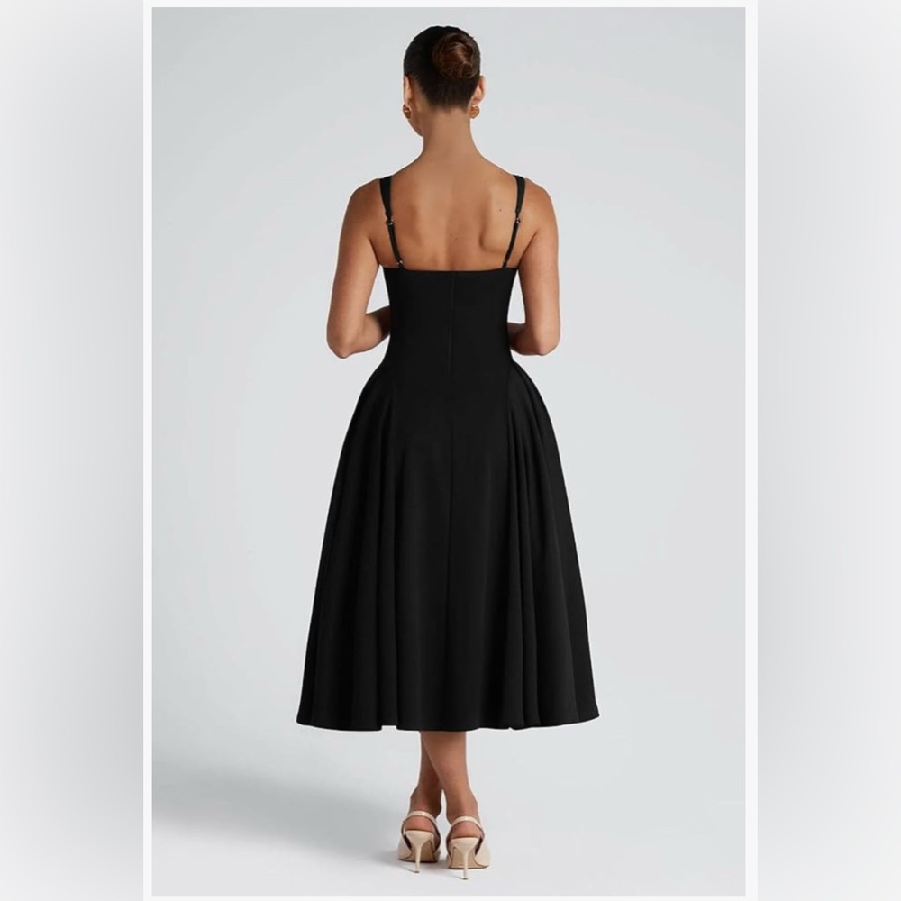 NWOT - Amazon Memorisea Black Square Neck A Line Midi Dress Black - Small - Picture 3 of 9